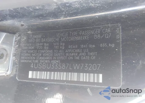 2007 BMW Z4 3.0I from USA, damaged, VIN 4USBU33587LW73207